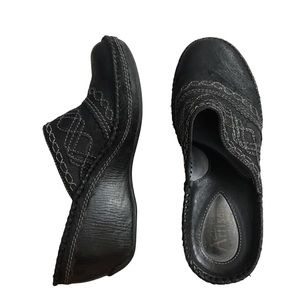 Clarks Black Mules with Stitch Detail